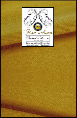 Tissu tapisserie velours uni jaune réversible double face recto verso identique doté de la technologie Aqua-clean. Textile d'éditeur d'ameublement intérieur haut de gamme. Couture sur mesure rideau velours, coussin velours, plaid #velours #tissuameublement 