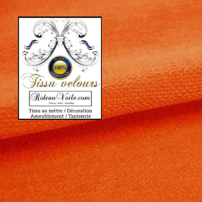 Tissu tapisserie velours uni orange réversible double face recto verso identique doté de la technologie Aqua-clean. Textile d'éditeur d'ameublement intérieur haut de gamme. Couture sur mesure rideau velours, coussin velours, plaid #velours #tissuameublement 