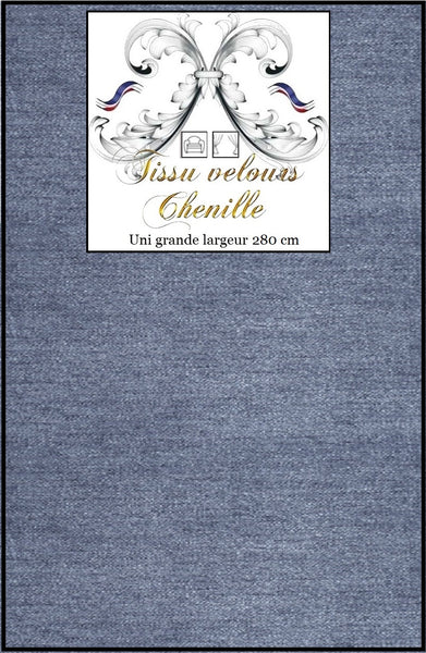 Tissu velours chenille bleu au mètre décoration rideau tapisserie fauteuil grande largeur 280