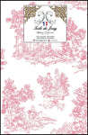 Tissu d'ameublement fabricant Français Toile de Jouy rose au mètre. Couturière sur mesure voilage, rideau, décoration architecte d'intérieur haut gamme décoratrice Paris Versailles. French editor luxury Toile de Jouy upholsterer fabrics home decorating interior.