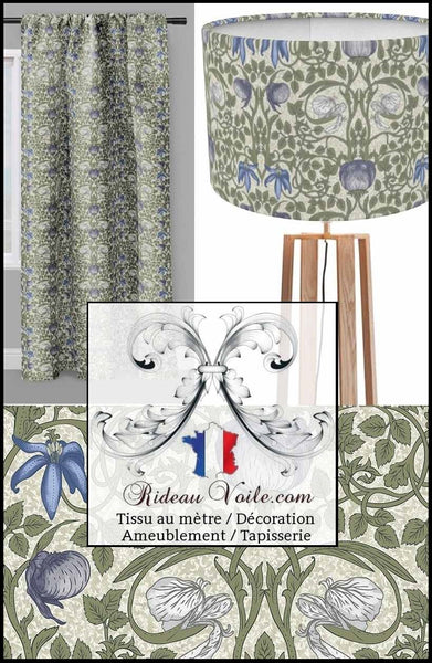 Tissu d'ameublement 100% coton avec un motif vintage branches et feuilles, fleurs disponible au mètre pour tous les projets déco et tapisserie. Notre service de confection sur mesure est à votre disposition.