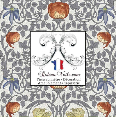 Tissu d'ameublement 100% coton avec un motif vintage branches et feuilles, fleurs disponible au mètre pour tous les projets déco et tapisserie. Notre service de confection sur mesure est à votre disposition.