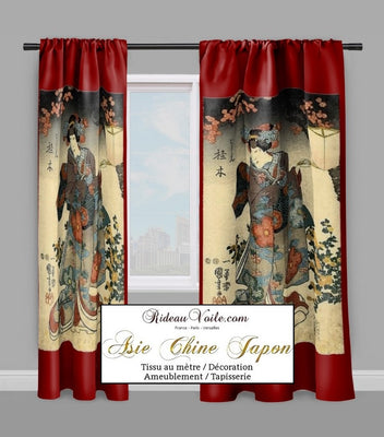 Boutique Japonnaise motif Geisha tissu ameublement au mètre décoration tapisserie asiatique occultant ignifugé rideau. Drapes Fabric Japanese Asian meter Geisha pattern Stoff japanesch asiatesch Blo Stoff Polsteréierung Stoffdekoratioun Ariichtung Motiv Gardinen Stofdekoration med indretning af asiatiske motivgardin.