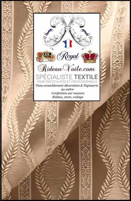Boutique luxe rideauvoile tissus ameublement tissé motif broderie Baroque Jacquard antiquité Empire au mètre Damassé Beige. Éditeur textile tapissier canapé, fauteuil et Rideau, coussin atelier Paris Versailles. Décoration architecte décorateur intérieure rénovation agencement.