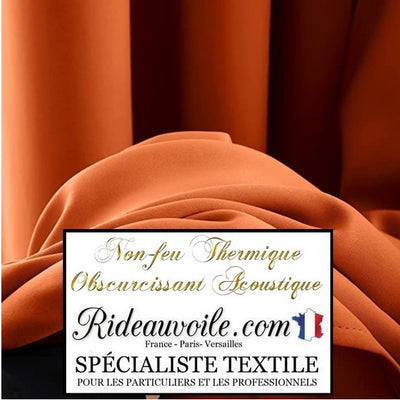 Tissu orange grande largeur 290 cm ameublement au mètre doublure isolant thermique phonique rideau occultant, ignifugé, non feu. Confection Architecte intérieur tapissier décoratrice luxe éditeur boutique en ligne décoration. Paris, Versailles, France.