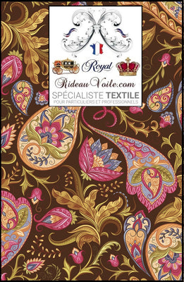 French editor Luxury interior decor fabrics Toile de Jouy fleur florale  marron tissu ameublement mètre rideau sur mesure décoratrice d’intérieur agencement architecte ignifugé, occultant. Atelier confection haute couture voilage, rideau, coussin, couette. Tapisserie rénovation siège fauteuil.