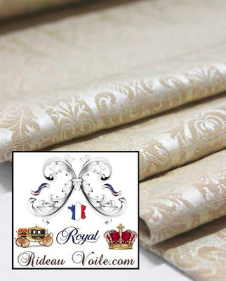 Boutique rideauvoile tissus ameublement tissé Baroque Jacquard rétro Empire Beige mètre floral 280 cm. Éditeur textile tapisserie haut gamme décoratrice couture siège, fauteuil,Rideau, coussin atelier Paris Versailles. Décoration architecte décoratrice intérieure rénovation agencement.