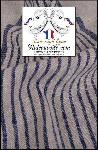 Tissu coutil ameublement toile de LIN matelas Bisonne lignes rayés Bleu marine mètre ameublement architecte d'intérieur couturière décoratrice Paris Versailles.
