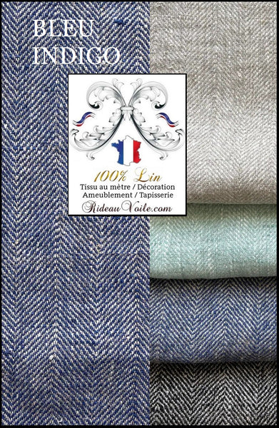 Boutique Tissu ameublement motif Lin Chevron Bleu indigo rideau au mètre pour tous les projets en décoration d'intérieur et tapisserie décorateur architecte agencement et rénovation Paris Society hospitality.