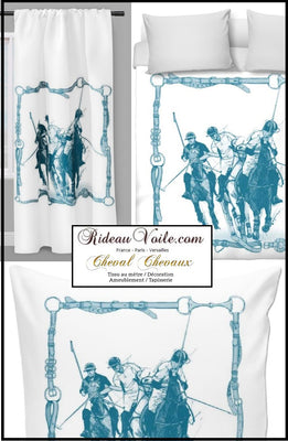 Polo sport chevaux imprimé tissu au mètre cheval rideau couette