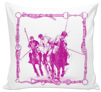 Motif polo sport tissu au mètre cheval chevaux rideau couette fushia rose