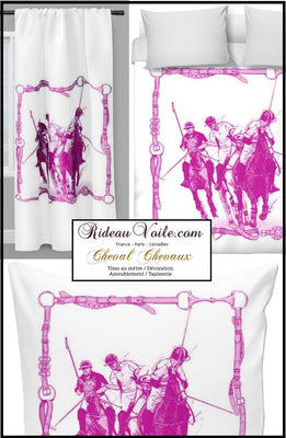 Motif polo sport tissu au mètre cheval chevaux rideau couette fushia rose