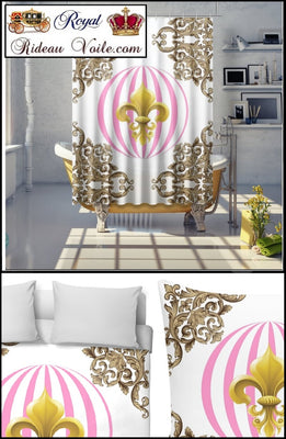 Tissu motif style Empire au mètre rideau couette voilage fleur de lys Or