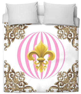 Tissu motif style Empire au mètre rideau couette voilage fleur de lys Or