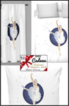 Tissu au mètre bleu motif blanc Danseuse Classique étoile Ballet Lac des Cygnes Opéra. Décoration chambre fille literie boutique EN ligne Paris Versailles Ignifuge occultant, voilage meter fabric pattern Dancer Classic Star Ballet Swan Lake bedroom girl bedding Fireproof blackout.