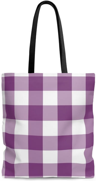 Sac à main épaule cabas cuir motif carreaux carrés vichy violet