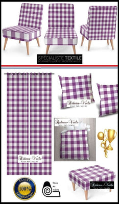 Motif Carreaux imprimé vichy tissu au mètre violet blanc rideau couette coussin voilage