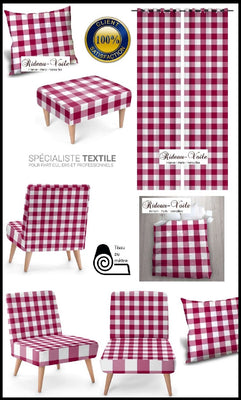 Carreaux vichy tissu au mètre motifs framboise rouge blanc rideau couette coussin