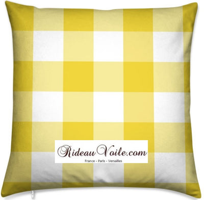 Carreaux vichy tissu mètre carré jaune blanc rideau couette coussin