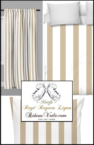 Tissu ameublement rayé rayure beige au mètre rideau couette