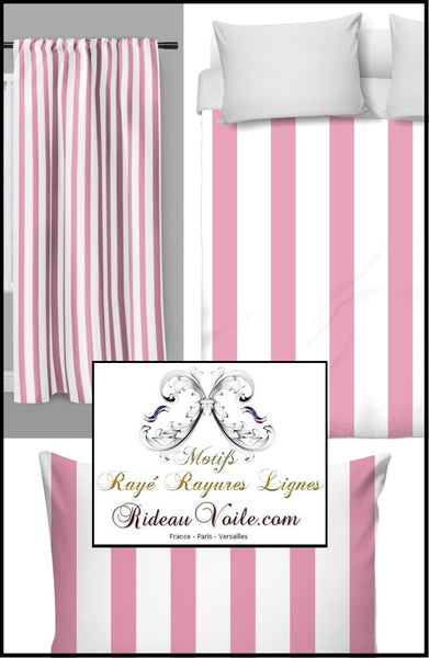 Tissu ameublement rayé rayure rose au mètre rideau couette siège