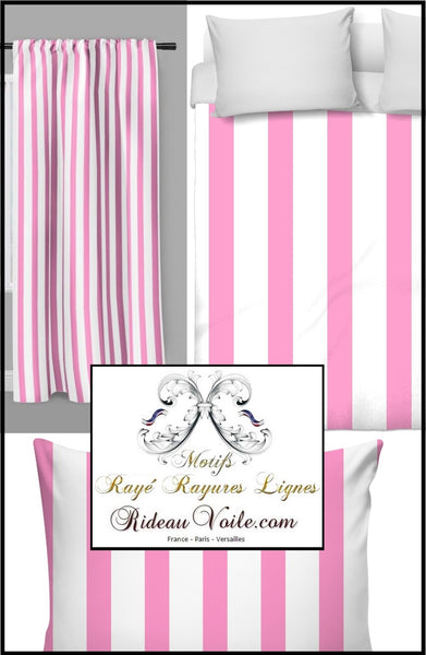 Tissu ameublement rose layette rayé rayure au mètre rideau couette voilage