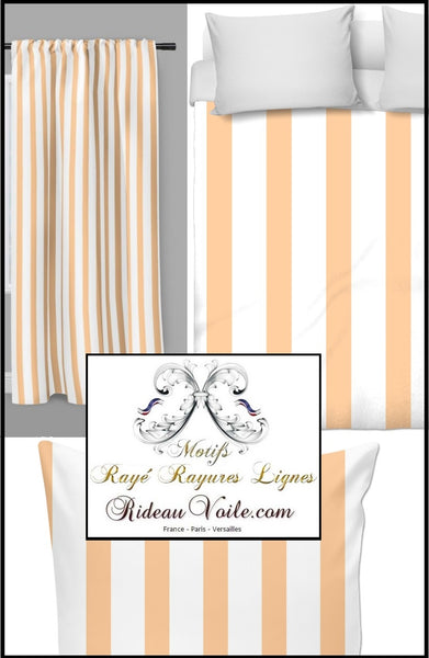 Tissu motif orange pastel rayé rayure au mètre rideau couette voilage