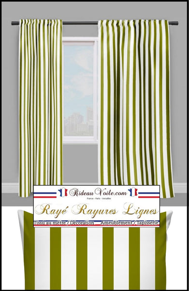 Tissu motif rayé rayure ligne vert blanc au mètre rideau couette voilage