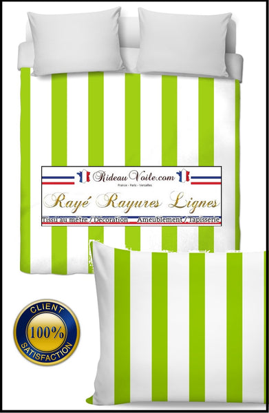 Tissu motif rayé vert rayure ligne blanc au mètre rideau couette voilage