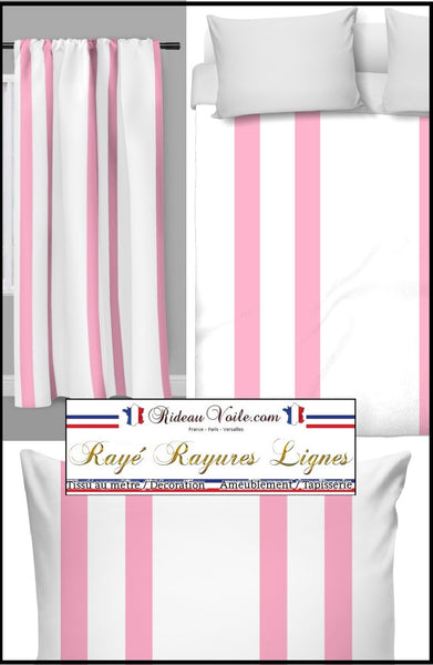 Tissu rayé rayures à lignes rose au mètre rideau couette douche