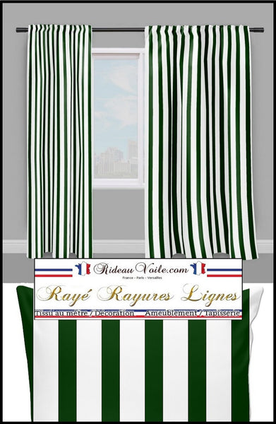 Tissu motif rayé vert rayure ligne blanc au mètre rideau couette voilage