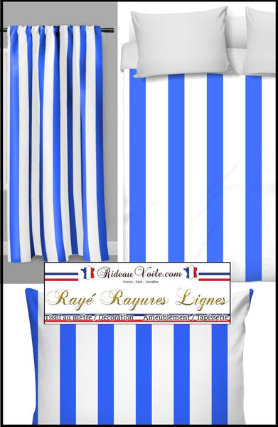 Tissu motif rayé bleu rayure ligne blanc au mètre rideau couette voilage