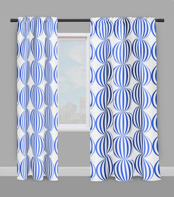 Tissu motif pois lignes rond bleu au mètre rideau sur mesure