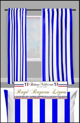Tissu motif rayé bleu rayure ligne blanc au mètre rideau couette voilage