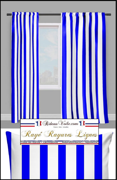 Tissu motif rayé bleu rayure ligne blanc au mètre rideau couette voilage