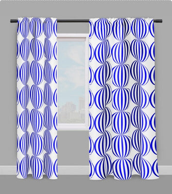 Tissu motif pois lignes rond bleu au mètre rideau sur mesure