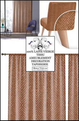 Tissu jacquard tweed ameublement Laine recyclée marron beige motif Chevron au mètre confection sur mesure Rideau, siège, canapé pour décoration d'intérieur architectural design wool herringbone decoration interior home editor upholstery fabrics.