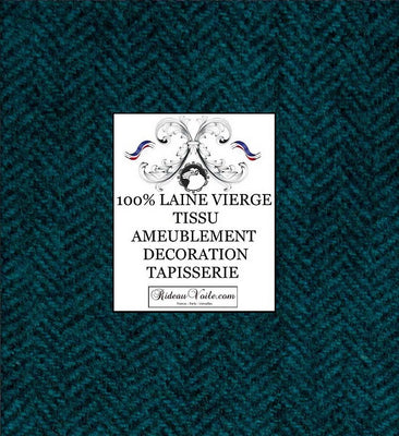 Tissu jacquard tweed ameublement Laine recyclée motif Chevron bleu turquoise noir au mètre pour confection sur mesure. Rideau, siège, canapé pour décoration d'intérieur architecte Maison Objet Accessoires tendances home french editor upholstery fabrics interior.