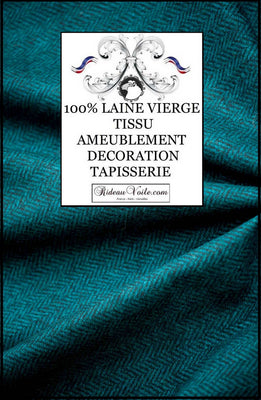 Tissu jacquard tweed ameublement Laine recyclée motif Chevron bleu turquoise noir au mètre pour confection sur mesure. Rideau, siège, canapé pour décoration d'intérieur architecte Maison Objet Accessoires tendances home french editor upholstery fabrics interior.