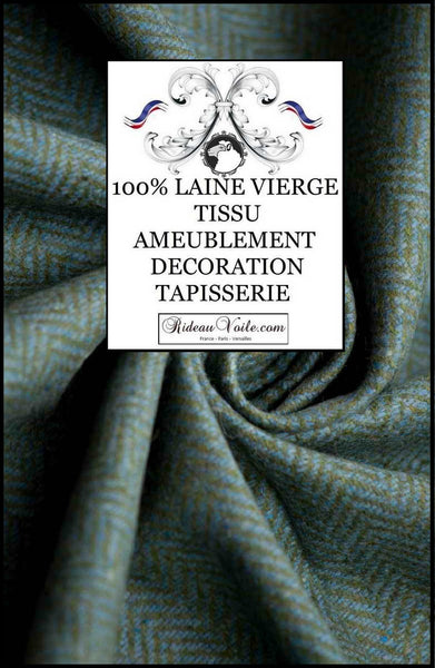 Tissu ameublement Laine Écossais tweed Chevron vert bleu au mètre rideau canapé
