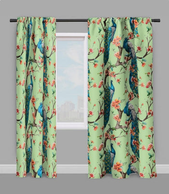 Motif exotique tropical animal paon tissu vert tapisserie décoration 