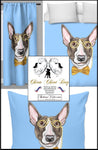 Motif chien Bull-terrier mètre rideau couette Dog pattern printed fabrics drapes decor blue bleu