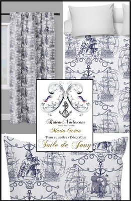 Tissu ameublement Toile de Jouy motif Marin au mètre bleu Toile de Jouy Tissu ameublement Marin mètre rideau voilage ignifugé occultant Boat Nautical Upholstery Canvas meter marine upholstery french fabric Nautical furnishing fransk Nautisk sømløs mønster med tessuto francese tappezzeria stile marino stof marine patroon boot.