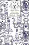 Tissu ameublement Toile de Jouy motif Marin au mètre bleu tessuto francese tappezzeria stile marino