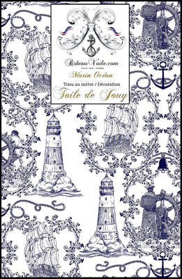 Tissu ameublement Toile de Jouy motif Marin au mètre bleu tessuto francese tappezzeria stile marino