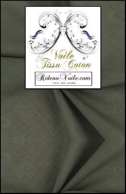 Boutique spécialiste Rideau Voilage vert kaki tissu ameublement en voile de coton transparent au mètre sur mesure finition haute gamme Livré prêt à poser. Tissu décoration d'intérieure léger, aérien.