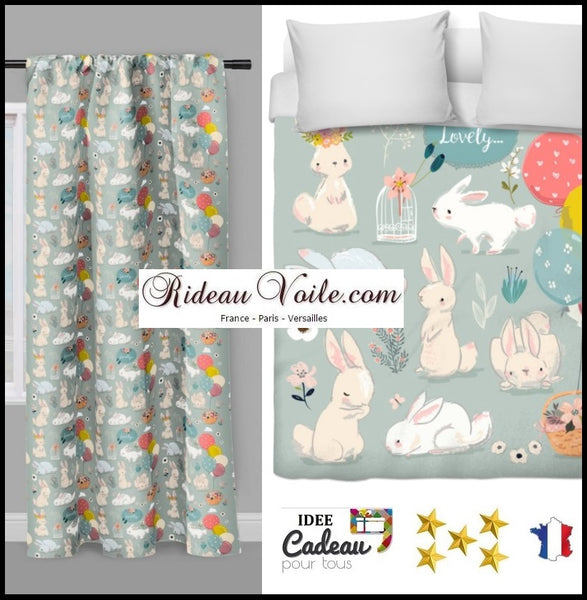 Décoration design enfant bébé rideau coussin couette tissu au mètre motif lapin