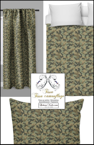 Déco Militaire motif camouflage rideau Tissu haut gamme au mètre ignifugé