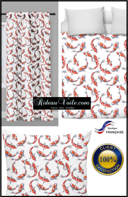 Tissu au mètre motif poisson Japonais Carpe Koï tissu au mètre rideau couette