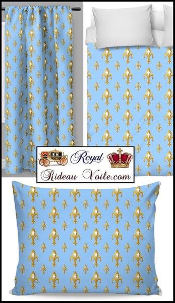 Tissu ameublement déco tapisserie au mètre Empire Fleur de Lys rideau couette bleu